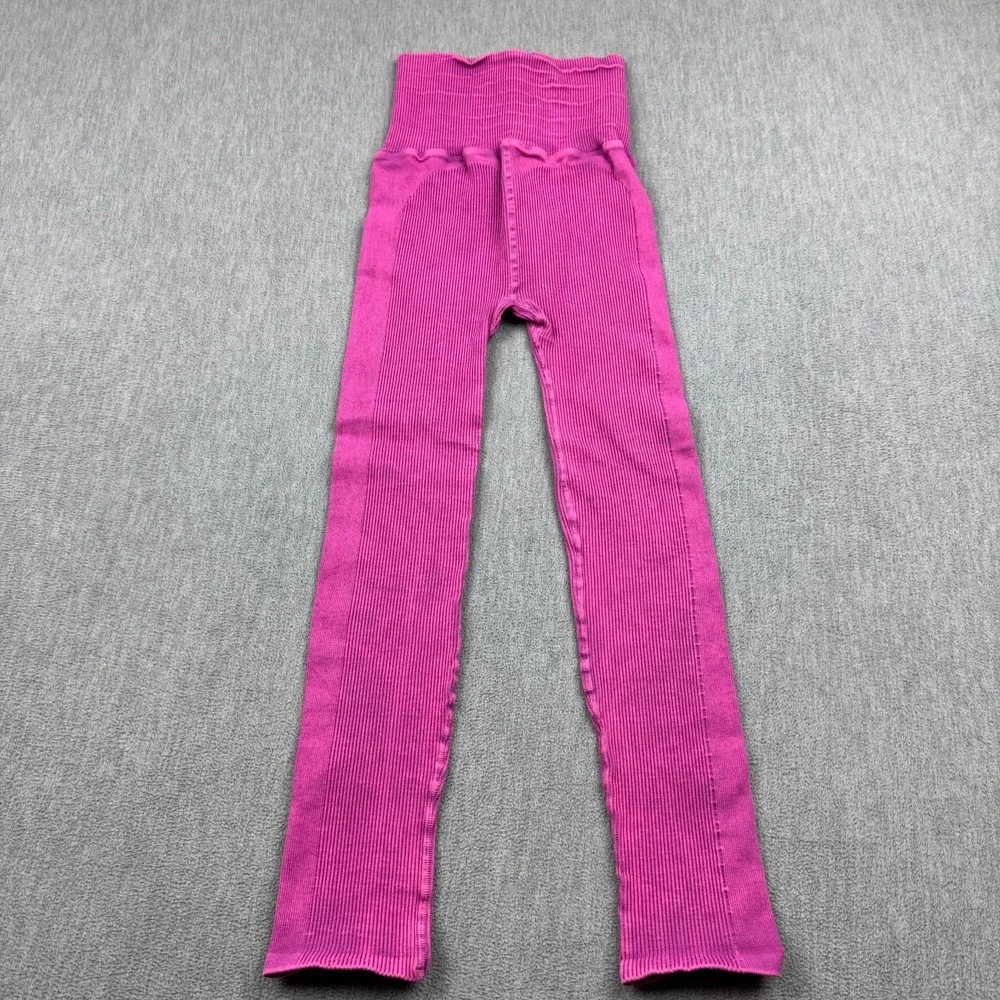 Free People FP Movement Leggings Womens XS Pink Ribbed Seamless High Rise Gym‎